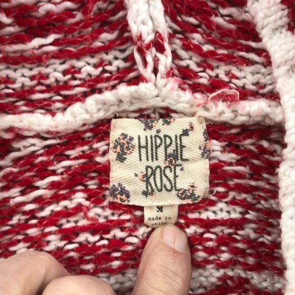 Hippie Rose Women's Sweater Medium Holiday Red Knit Hooded Nordic Fair Isle Y2K - Picture 3 of 10